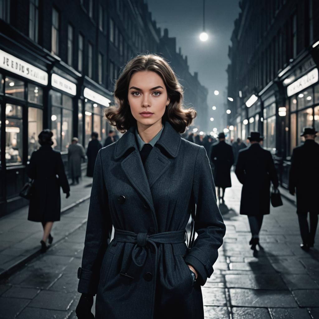 Woman Walking Through Vibrant City Streets at Night