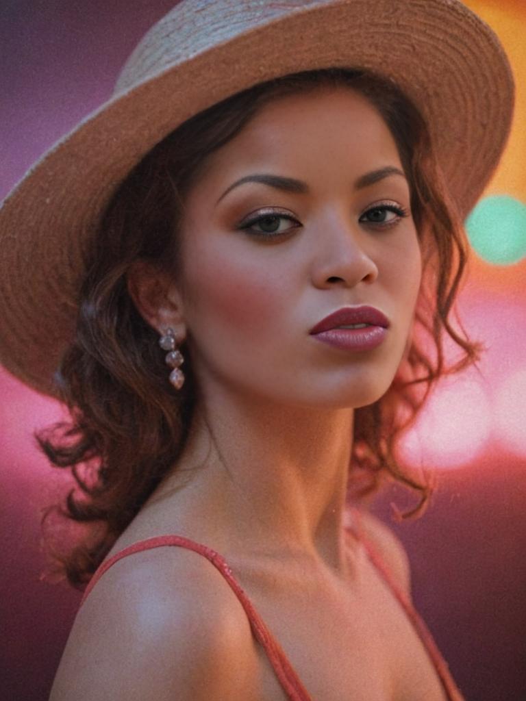 Stylish Woman in Red Dress with Summer Hat