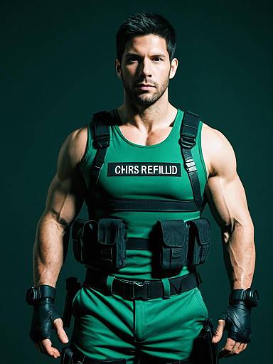 Man in Realistic Chris Redfield Cosplay Costume