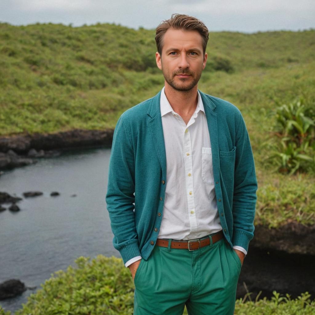 Man in Lush Galapagos Greenery