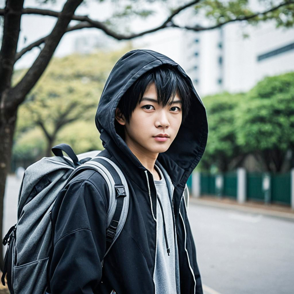Young Man in Black Jacket Outdoors Young Man in Black Jacket Outdoors