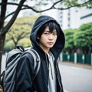 Young Man in Black Jacket Outdoors