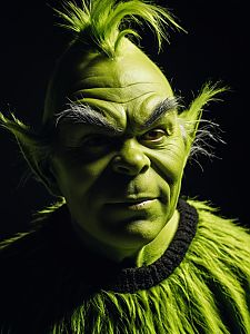 Man in Detailed Green Grinch Costume Cosplay Portrait