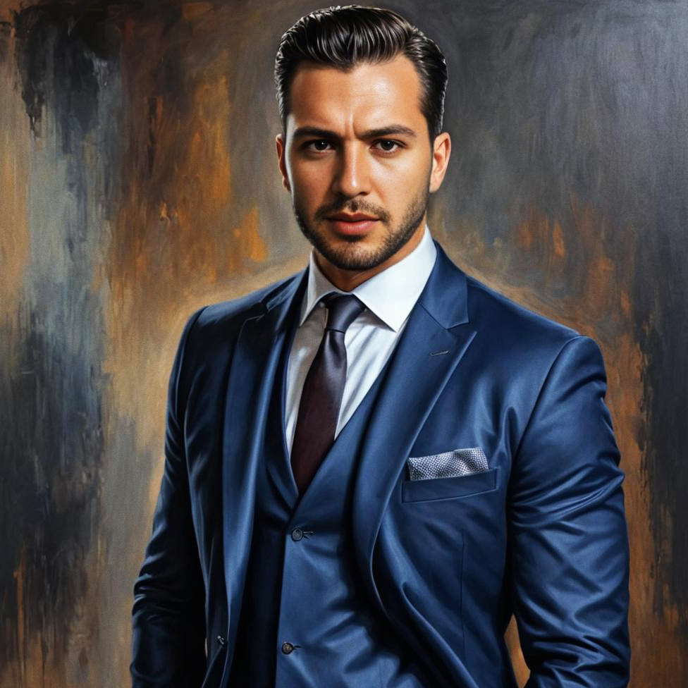 Confident Man in Tailored Blue Suit