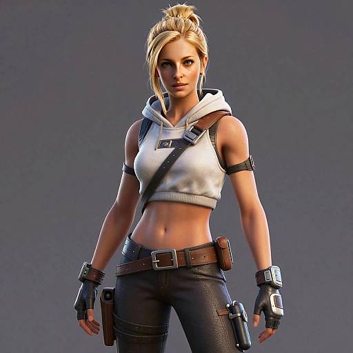 3D Render of Confident Blonde Woman in Tactical Video Game Outfit