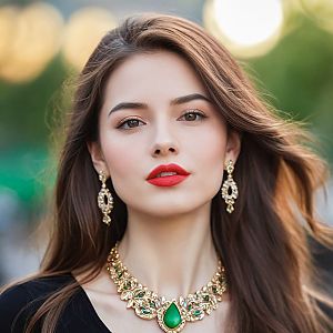Elegant Woman with Brown Hair and Gold Jewelry