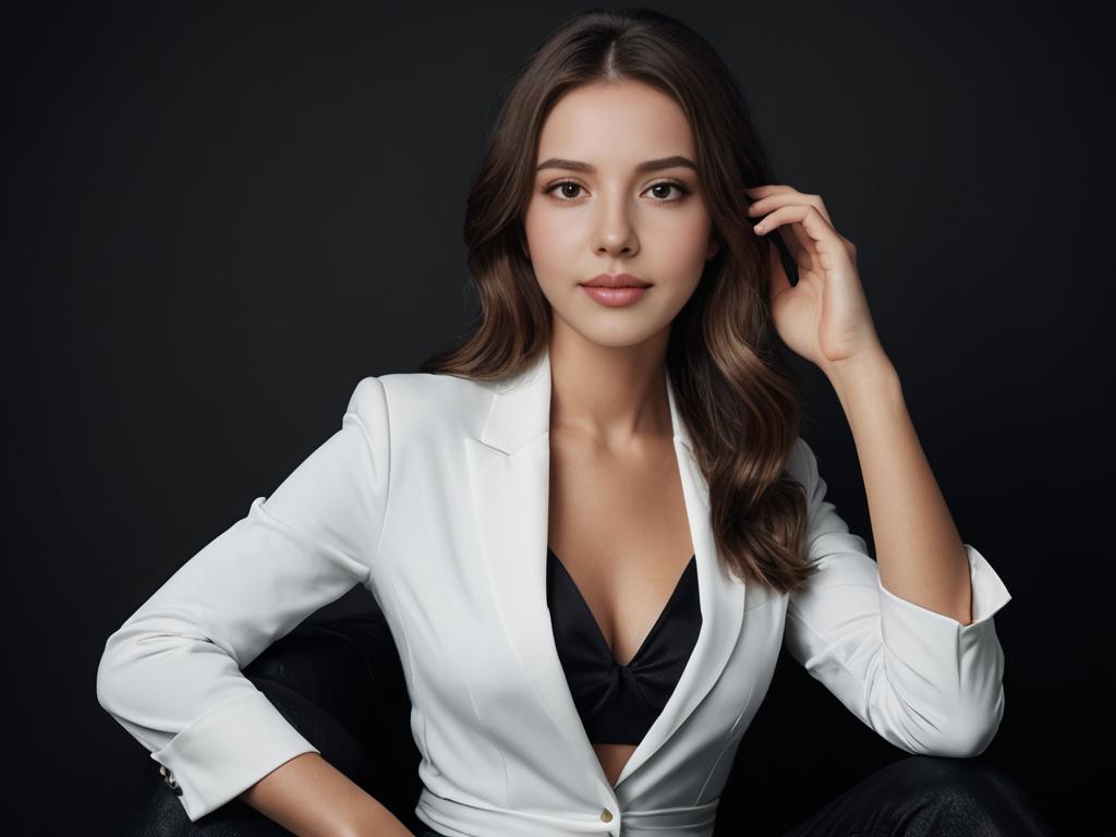 Confident Woman in White Blazer