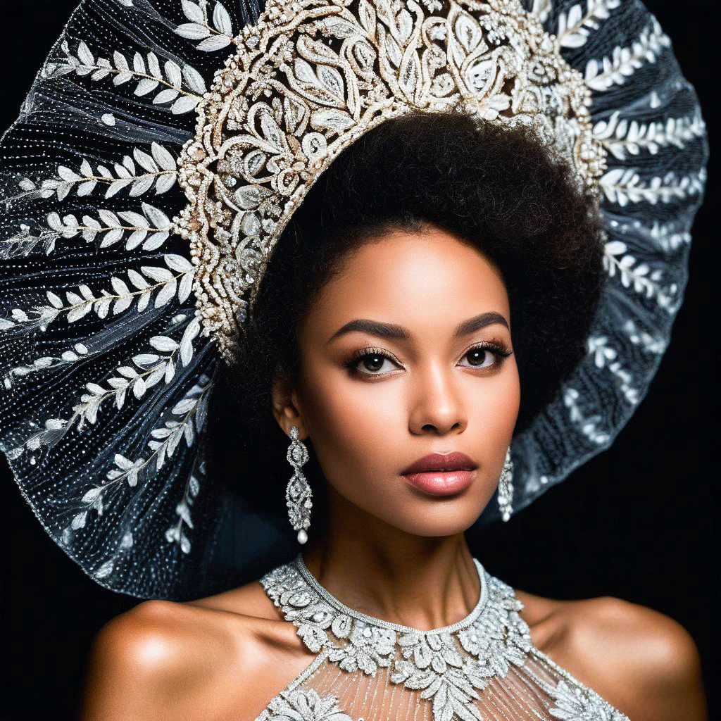 Regal Woman in Black and White Lace Headdress