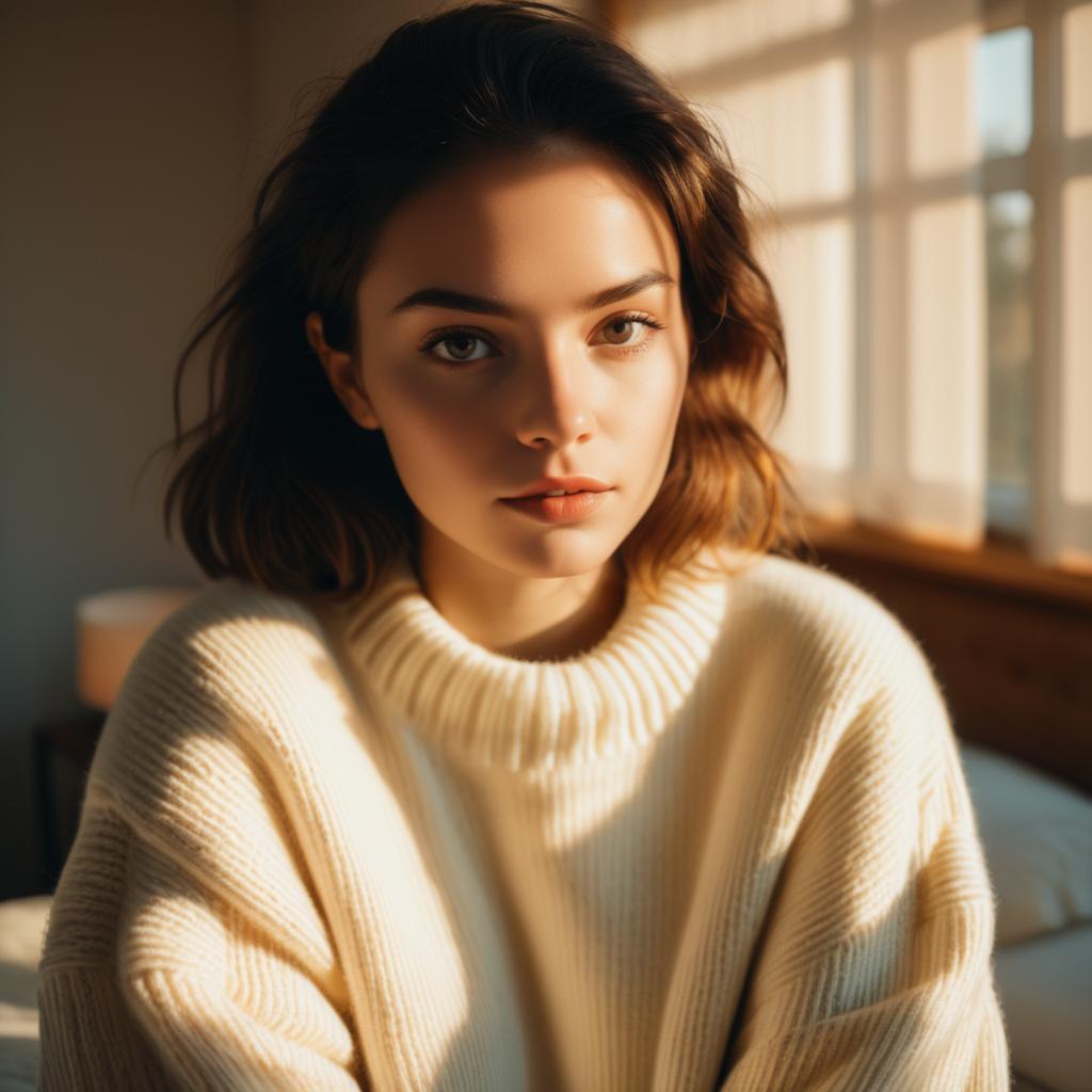 Contemplative Woman in Cozy Sweater