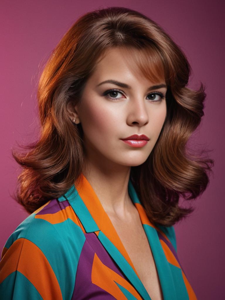 Woman with Classic 70s Hairstyle in Fashion Shot