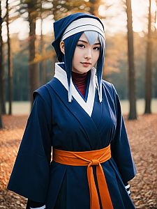 Realistic Konan Anime Cosplay Woman in Forest