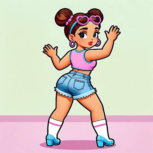 Playful Woman in Trendy Gen Z Fashion Digital Illustration