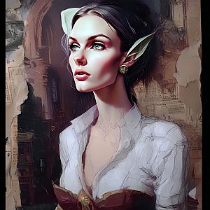 Fantasy Portrait of Elegant Elf Woman in Vintage Artistic Style