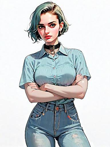 Realistic Comic Style Woman in Casual Outfit with Crossed Arms