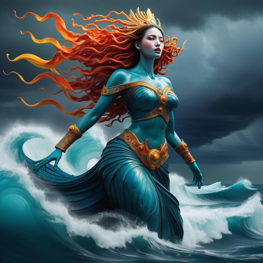 Mythical Sea Goddess in Stormy Ocean Mythical Sea Goddess in Stormy Ocean