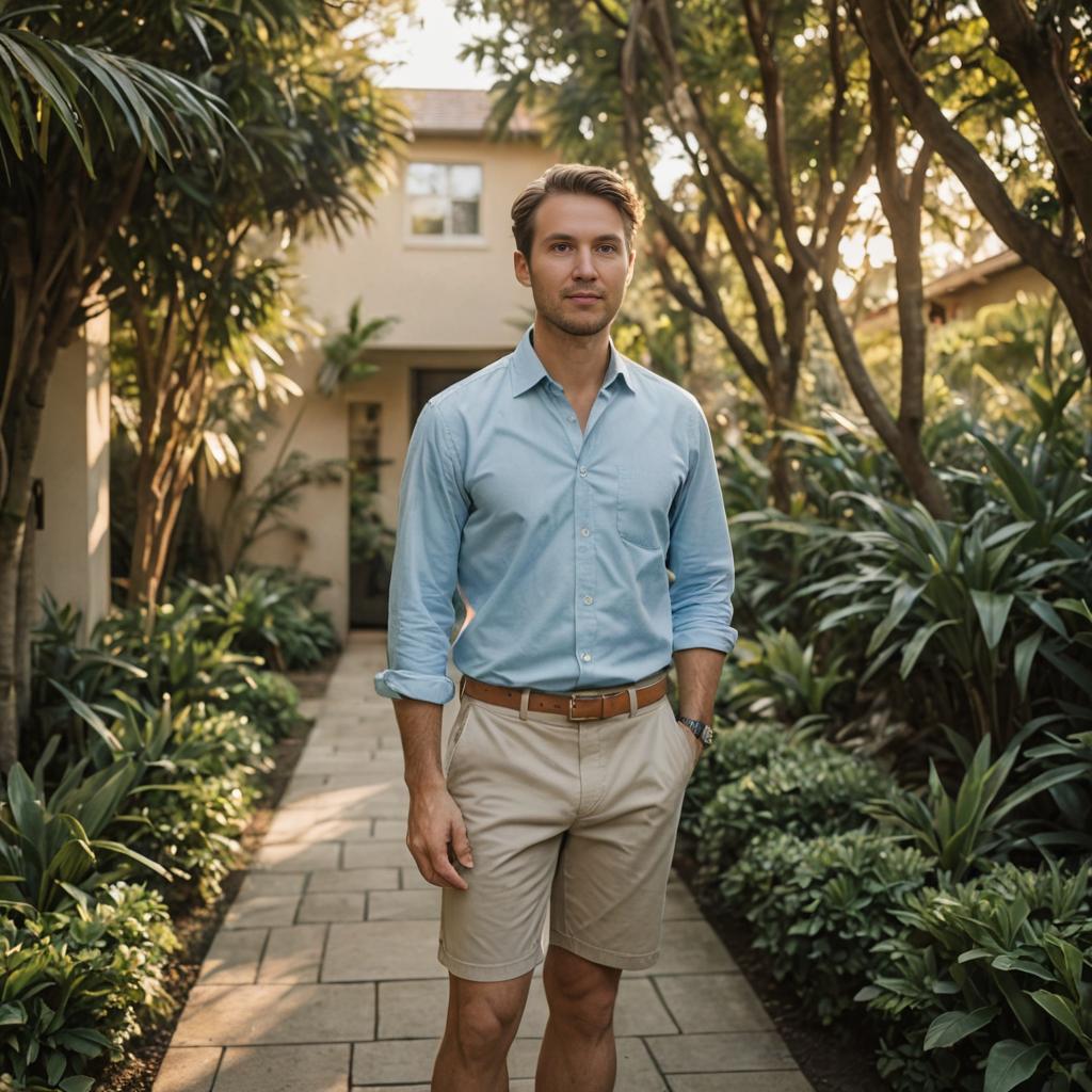 Confident Man in Lush Garden