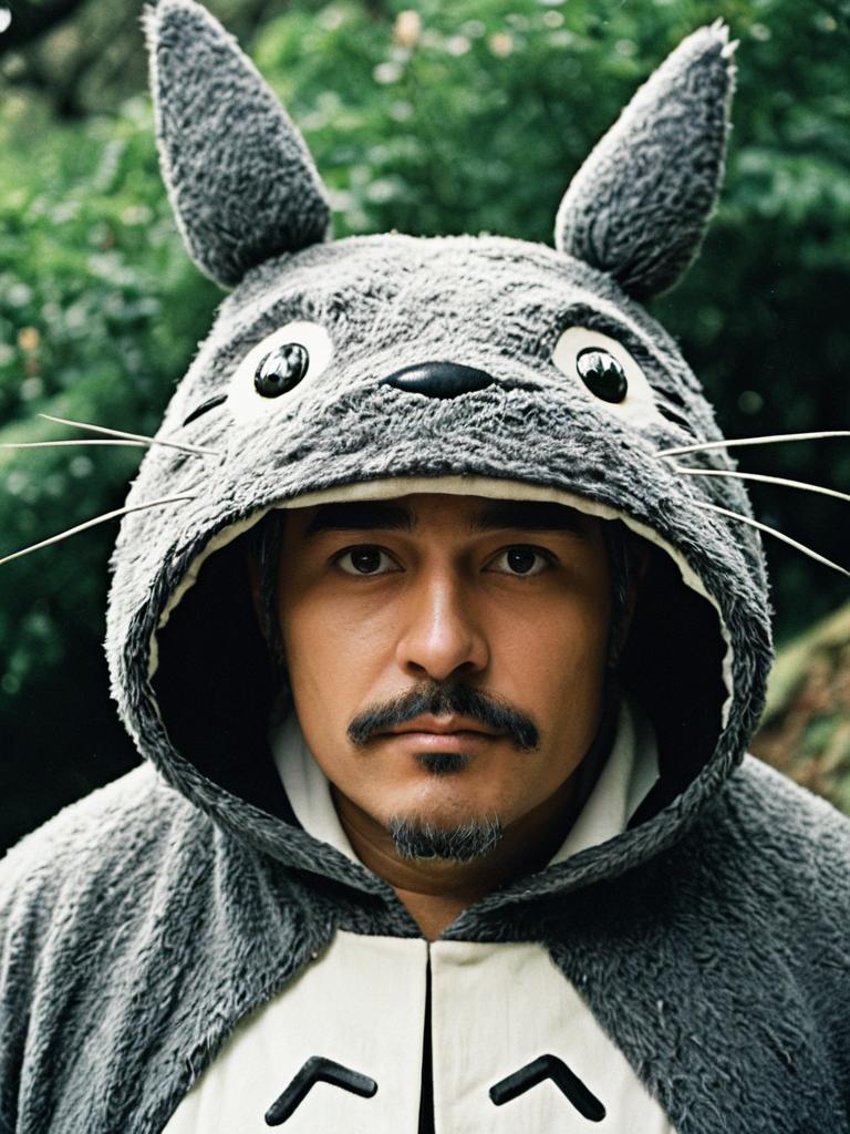 Man in Totoro Costume Humorous Editorial Cosplay Portrait