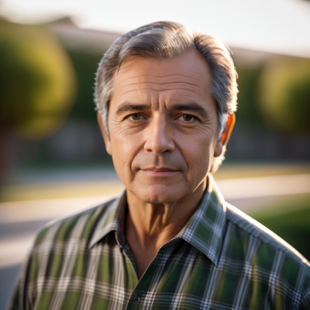 Confident Mature Man in Plaid Shirt