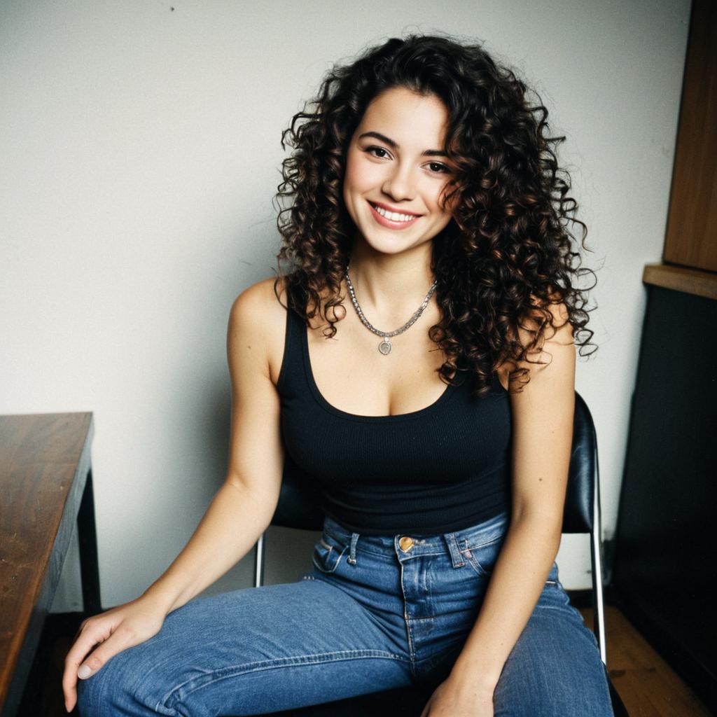 Young Woman with Curly Hair Smiling Young Woman with Curly Hair Smiling