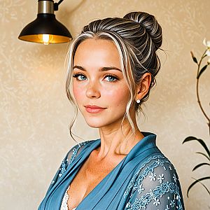 Portrait of a Woman with Blue Eyes and Blonde Hair