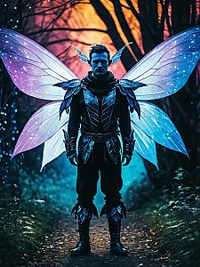 Male Fairy in Mystical Forest at Dusk