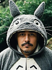 Man in Totoro Costume Humorous Editorial Cosplay Portrait