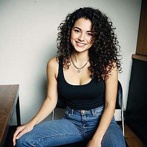 Young Woman with Curly Hair Smiling