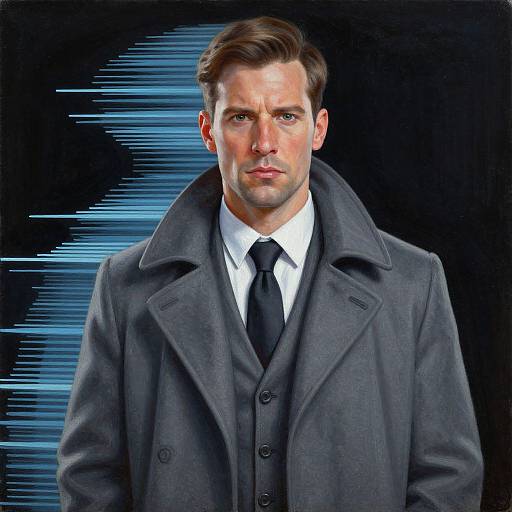 Realistic Portrait of Man in Formal Coat with Digital Graphic Background