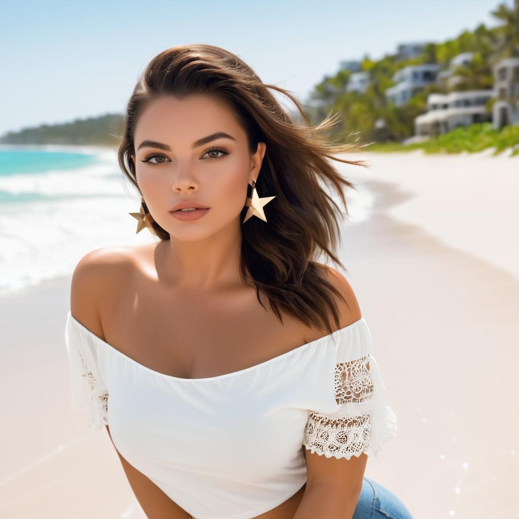 Stunning Woman at Picturesque Beach