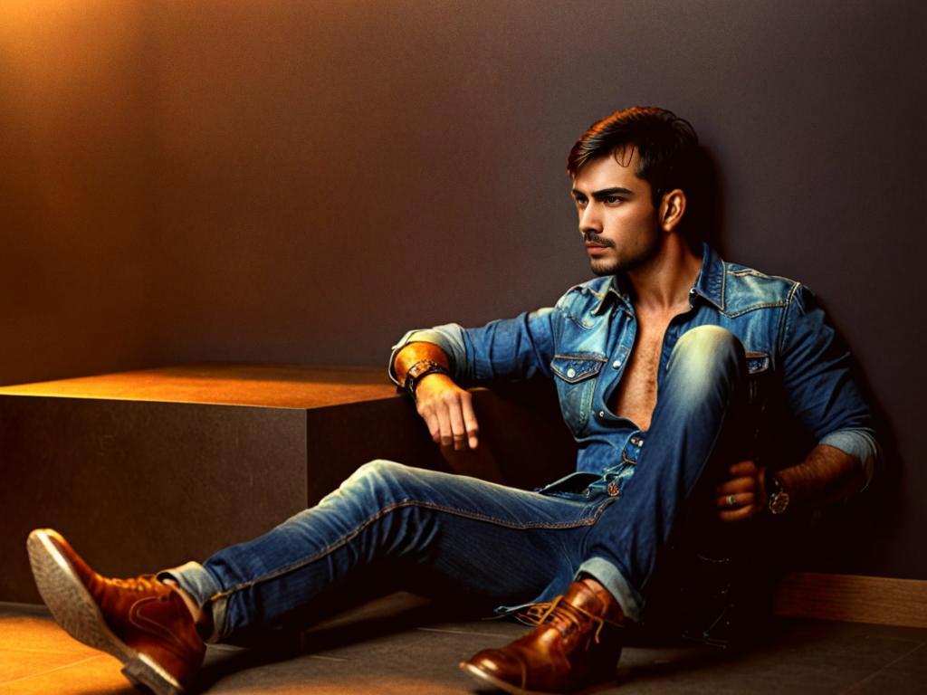 Stylish Young Man in Denim Outfit