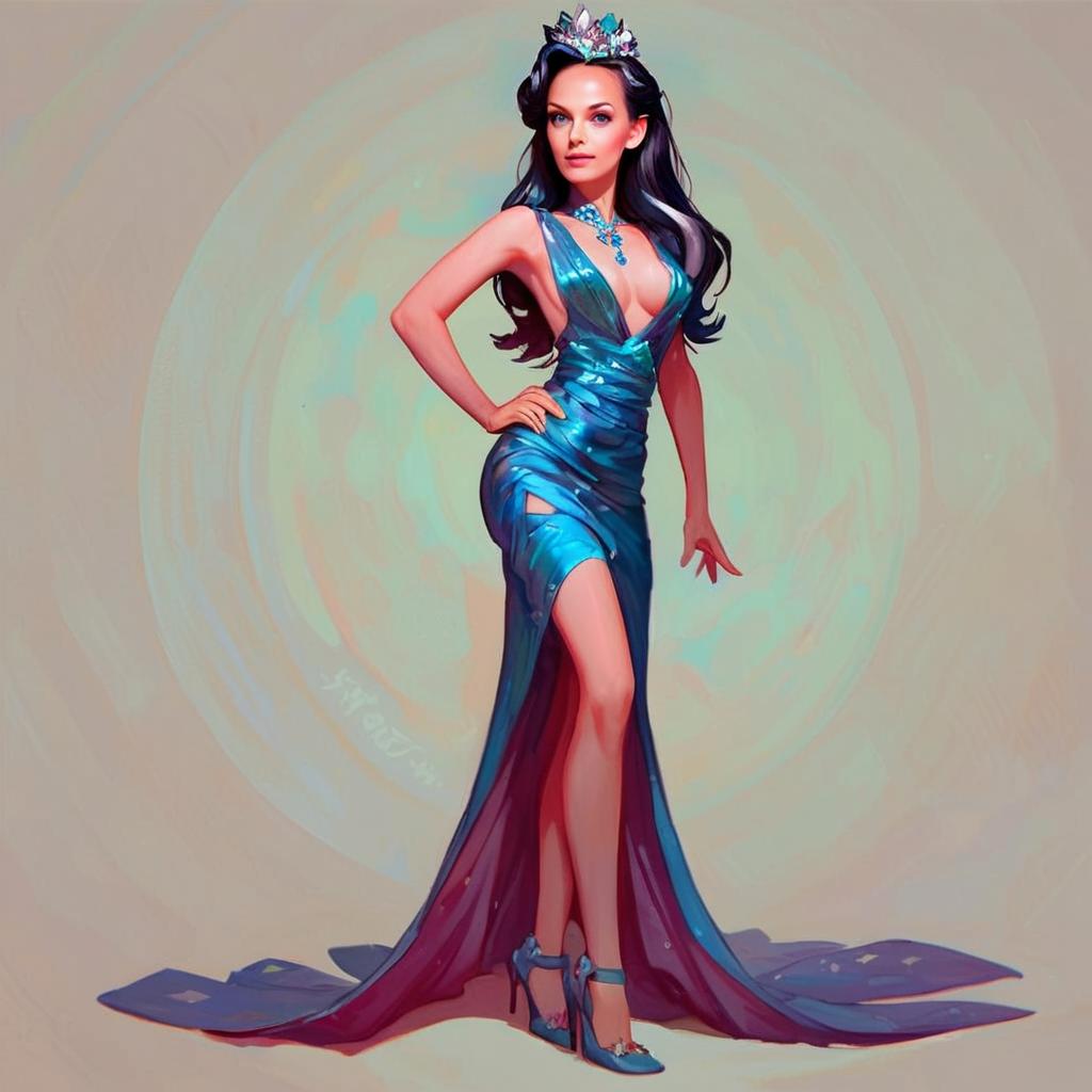 Confident Woman in Shimmering Blue Evening Gown