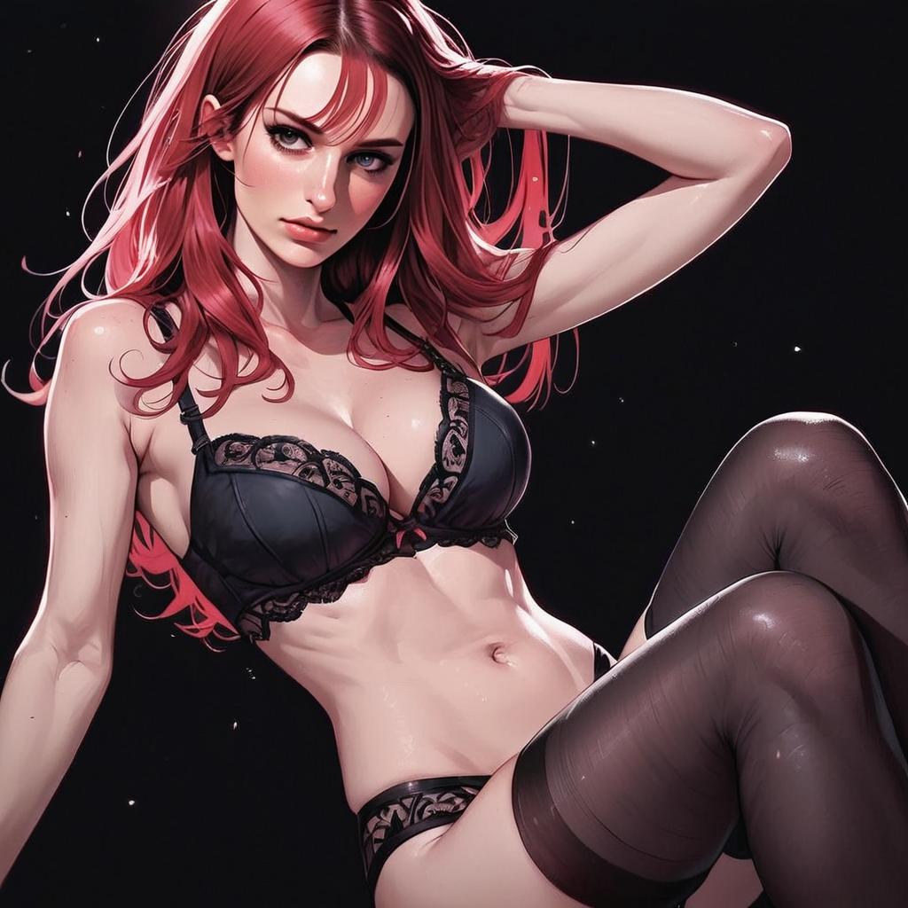 Confident Woman with Red Hair in Black Lace Lingerie Confident Woman with Red Hair in Black Lace Lingerie