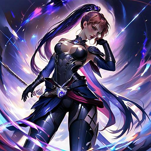 Anime Style Woman Assassin in Dark Armor with Sword - FateZero Inspired Digital Art