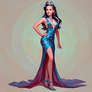 Confident Woman in Shimmering Blue Evening Gown