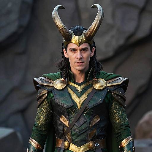Loki Costume Man Wearing Horned Helmet in Fantasy Armor