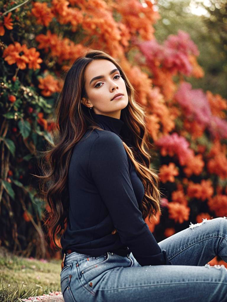 Elegant Woman Among Orange Flowers