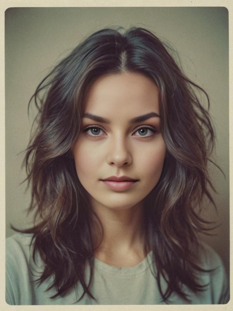 Vintage Polaroid Portrait of a Person with Tousled Hair