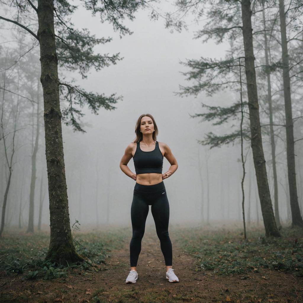 Strong Woman in Foggy Forest - Resilience & Empowerment