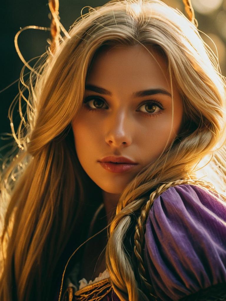 Close-up of Woman in Purple and Gold Fantasy Costume