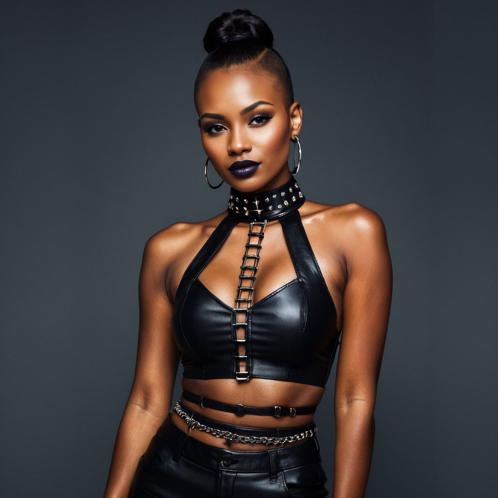 Confident Woman in Black Leather Outfit