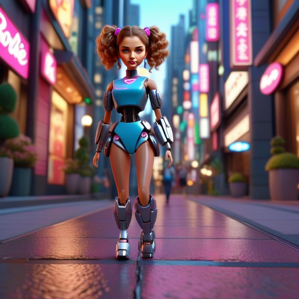 Futuristic Female Robot in Neon City Futuristic Female Robot in Neon City