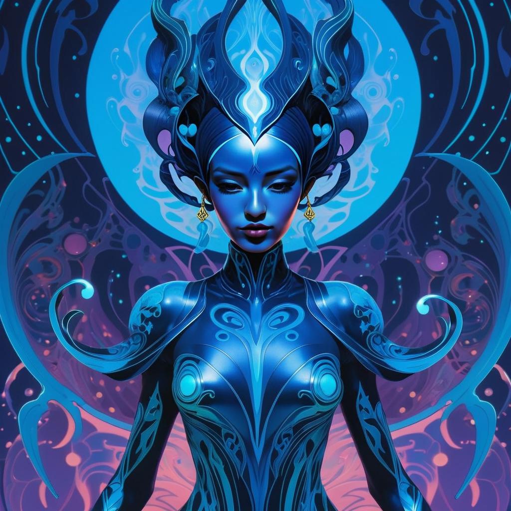 Futuristic Woman in Blue Cyber Fantasy Digital Artwork