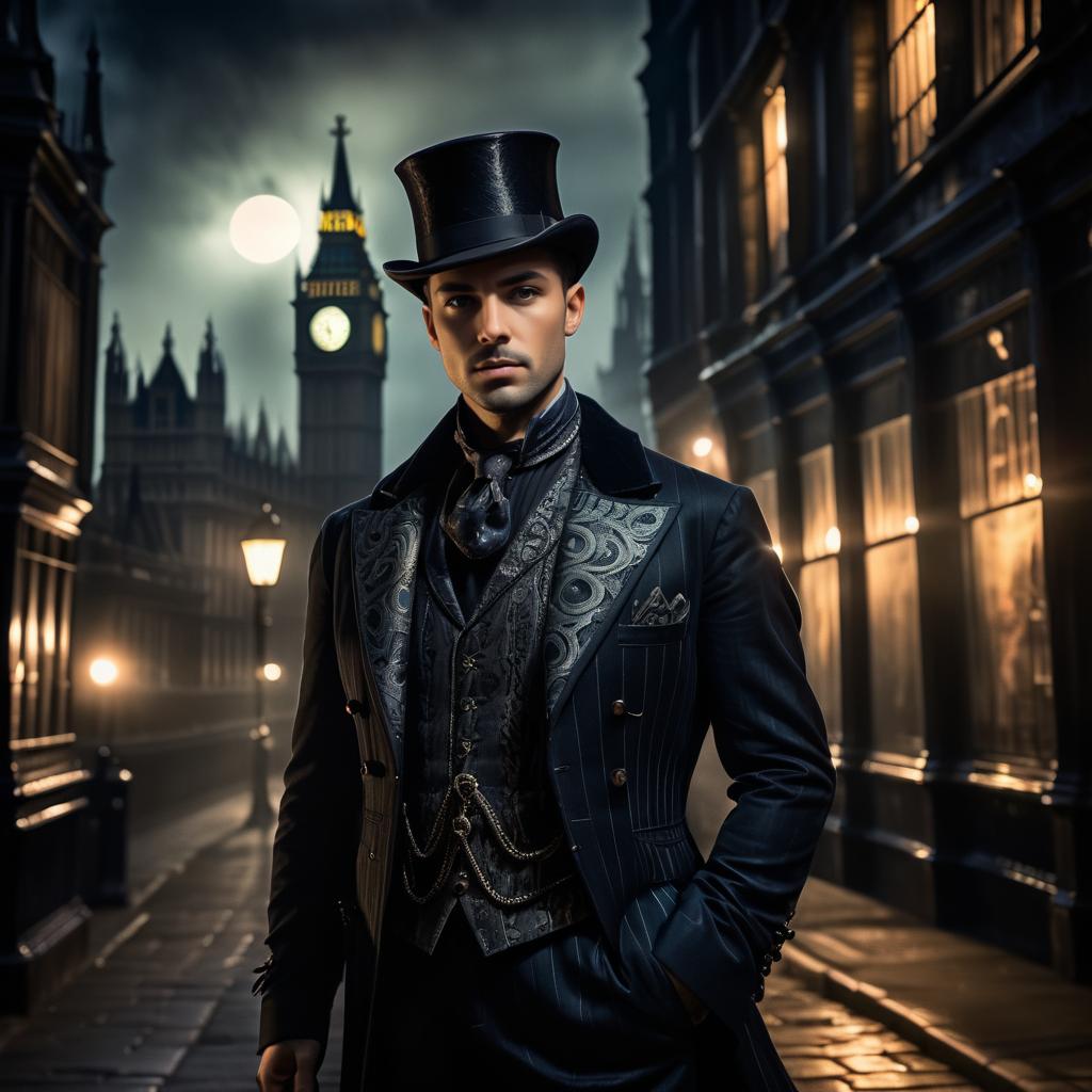 Victorian Man in Moonlit Street