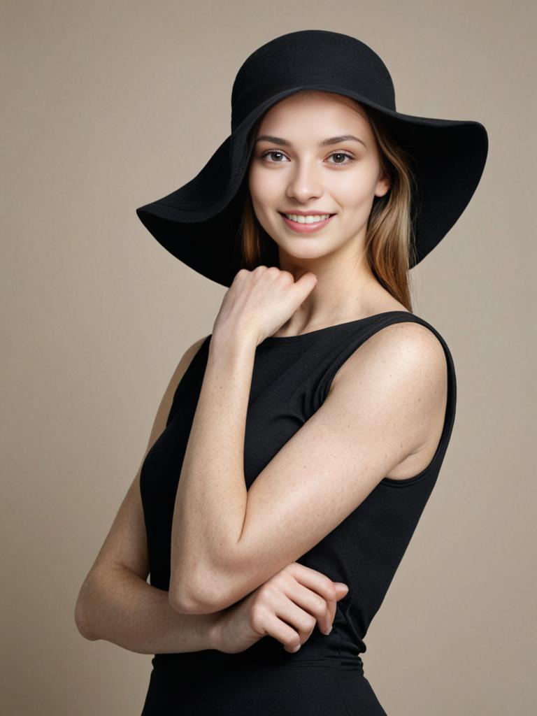 Woman in Little Black Dress and Wide-Brimmed Hat