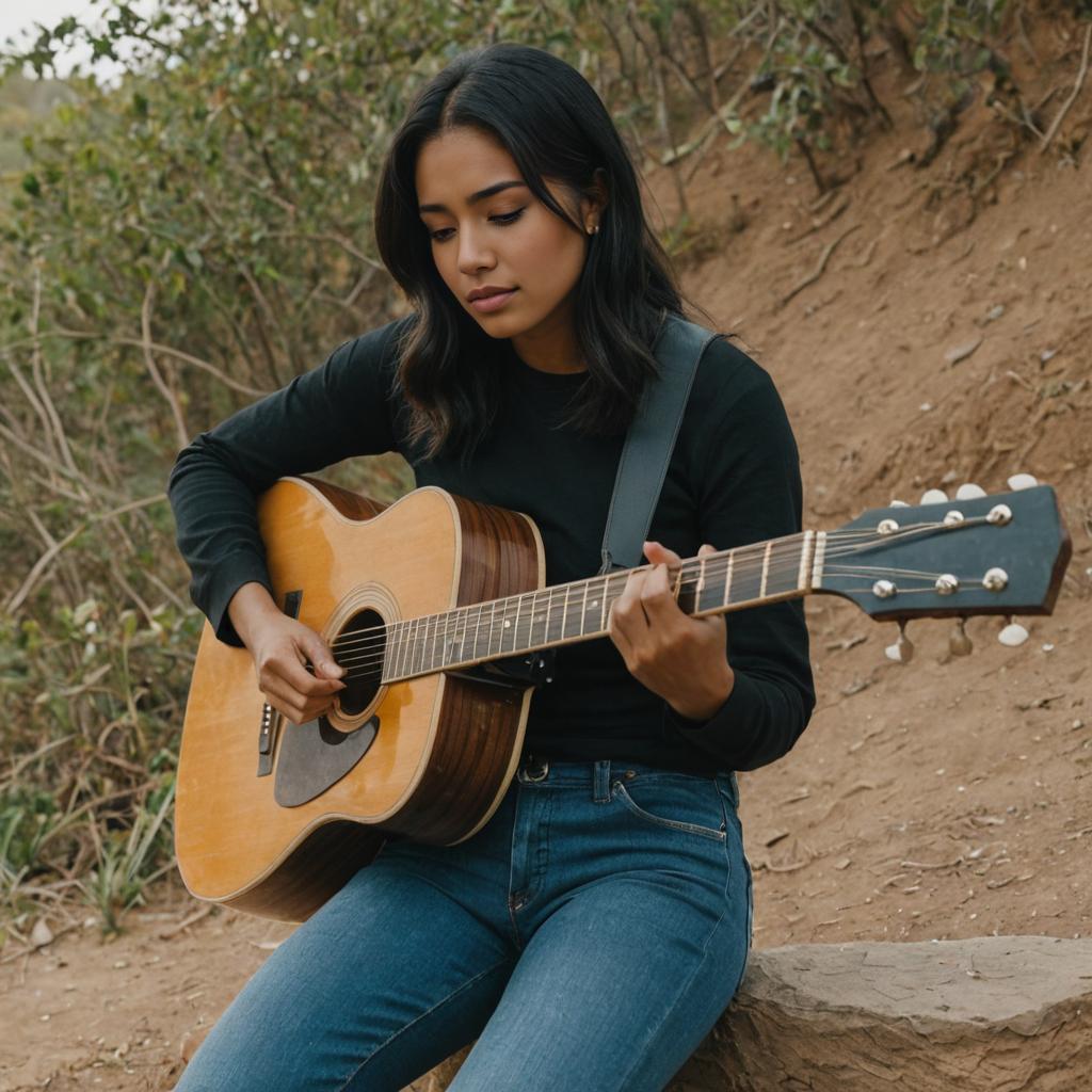 Woman Playing Acoustic Guitar Outdoors