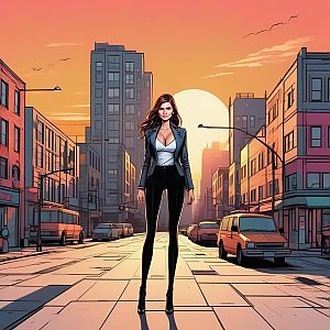 Confident Woman on City Street at Sunset