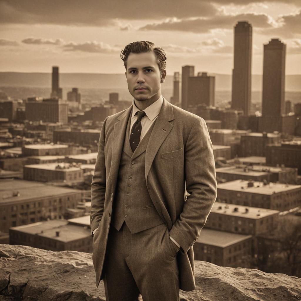 Man in Classic Suit with Buffalo Skyline