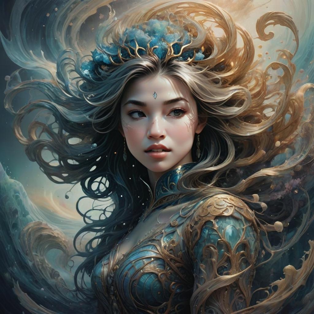 Serene Woman in Intricate Armor with Mystical Elements Serene Woman in Intricate Armor with Mystical Elements