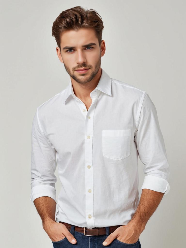 Confident Man in White Button-Up Shirt