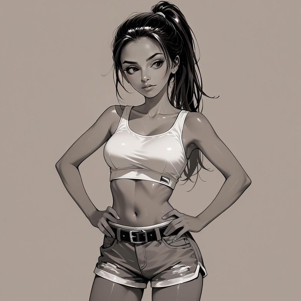 Digital Illustration of Confident Woman in Crop Top and Shorts